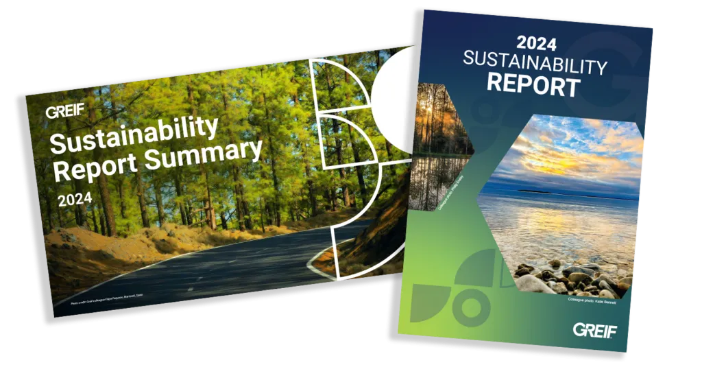 The image shows the covers of two reports on sustainability from Greif