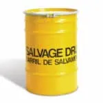 Tambor de salvamento Greif: un tambor de acero amarillo diseñado para encerrar un barril con fugas de plástico, acero u otro material para contener las fugas.