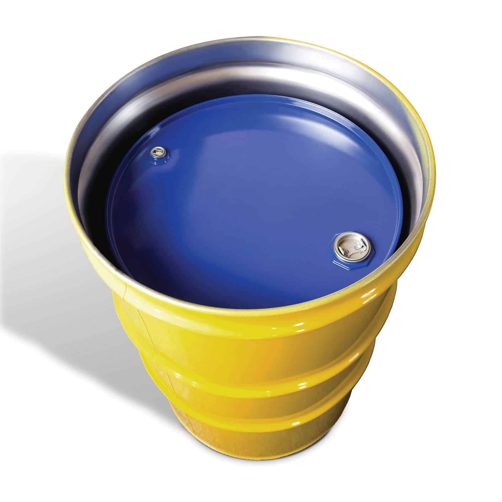 Tambor de salvamento Greif desde el interior. El tambor de salvamento es un tambor de acero amarillo diseñado para envolver un barril con fugas de plástico, acero u otro material para contener las fugas.