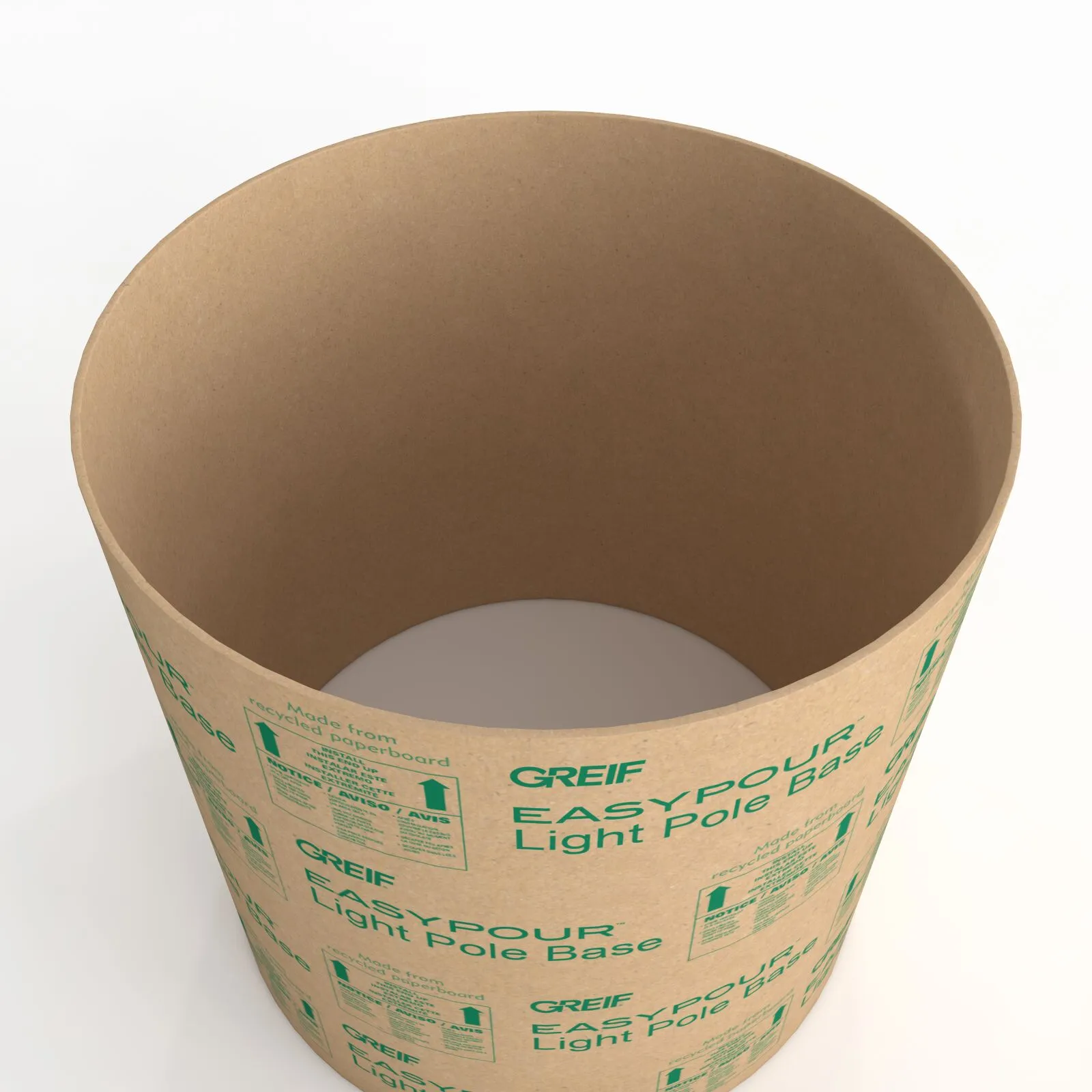 A imagem da forma de concreto da base do poste de luz EasyPour vista aqui mostra o interior liso — não há costuras comumente encontradas em formas de vazamento.