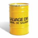 greif salvage drum - a yellow steel drum designed to encase a leaking barrel of plastic, steel, or other material to contain leakage