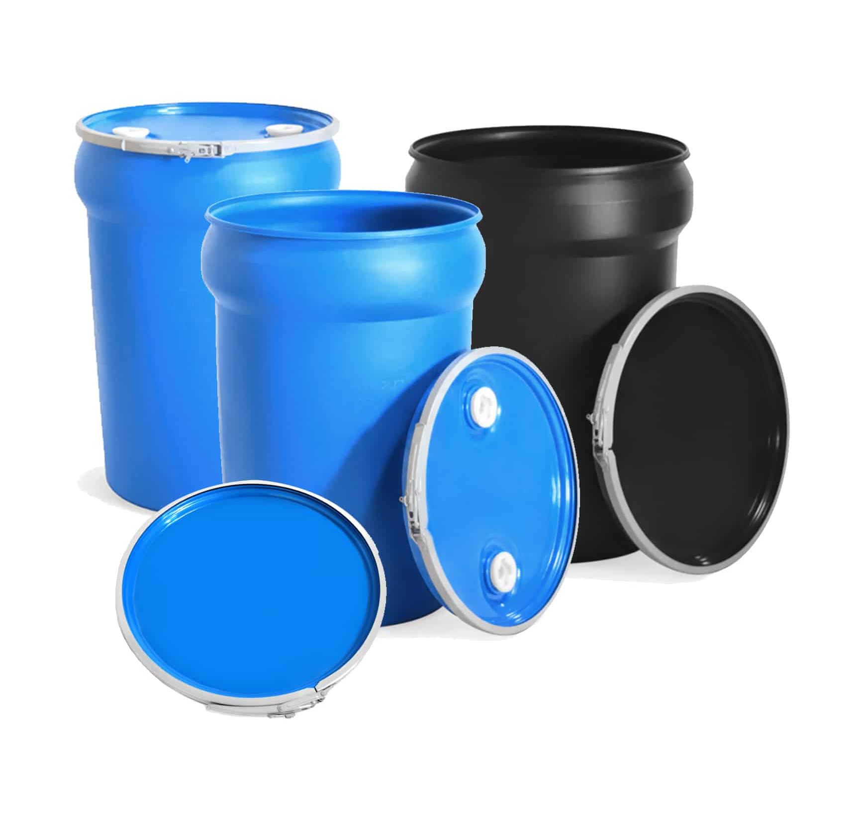 an assortment of tapered side plastic drums showing a wide range of offerings