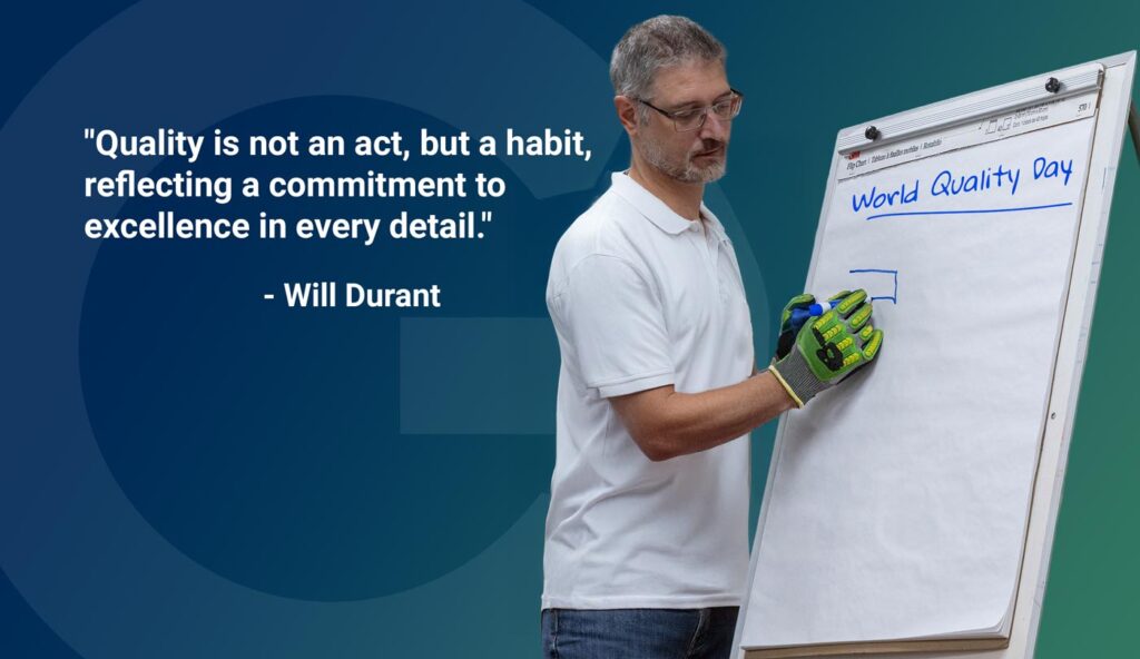 a world-quality-day image showing a quality leader drawing on a pad