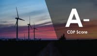 greif score wind turbines against a sunset backdrop and a grade of a-